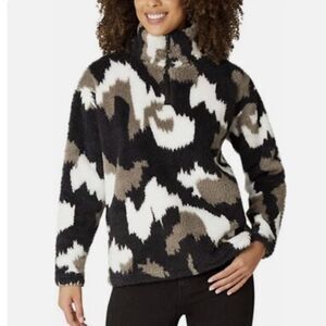 Eddie Bauer We Wander 1/4 zip Black and Cream Fleece Jacket size XL